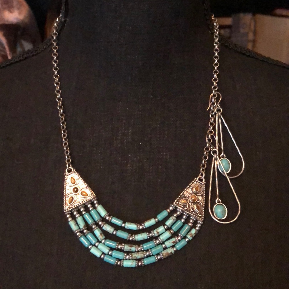 Lucky Brand turquoise necklace and earring set